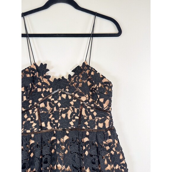 Self Portrait Dress Black Azaelea Midi V Neck Floral Overlay Evening Size 10 - Picture 8 of 15